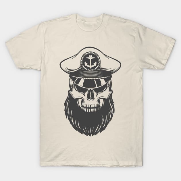 Skull with Beard in Captain Hat T-Shirt by devaleta